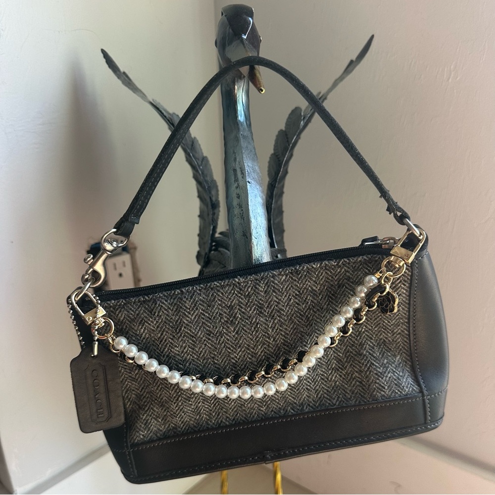 Coach Black and Gray Herringbone Mini Shoulder Bag - Picture 10 of 15